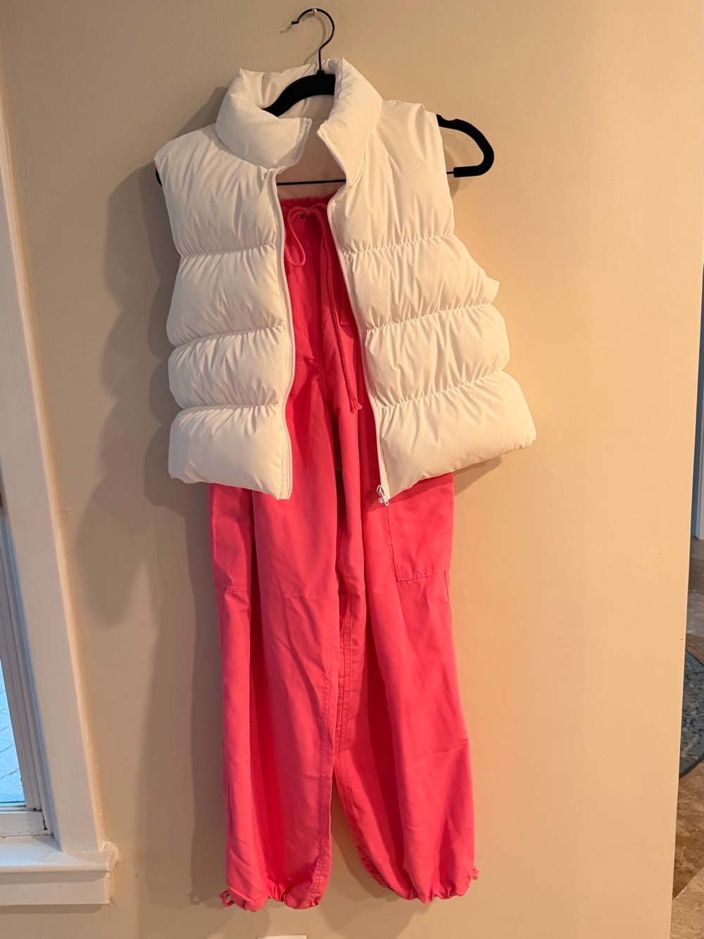 Weissman Hip Hop Dance Costume White Puffer Vest with Pink Joggers XSA XLC